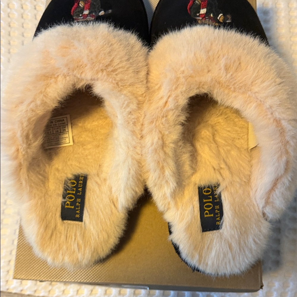 Polo Bear by Ralph Lauren Women's Black and Tan Slippers